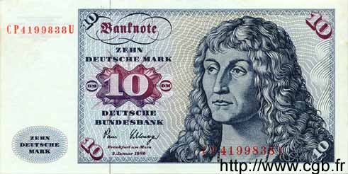 10 Deutsche Mark GERMAN FEDERAL REPUBLIC  1980 P.31d XF+