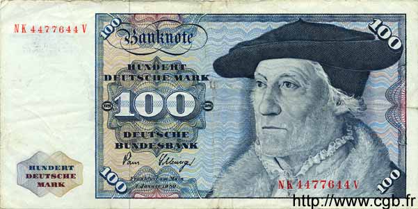 100 Deutsche Mark GERMAN FEDERAL REPUBLIC  1980 P.34d F