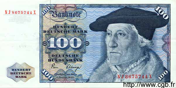 100 Deutsche Mark GERMAN FEDERAL REPUBLIC  1980 P.34d XF