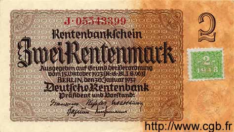 2 Deutsche Mark sur 2 Rentenmark DEUTSCHE DEMOKRATISCHE REPUBLIK  1948 P.02 fST