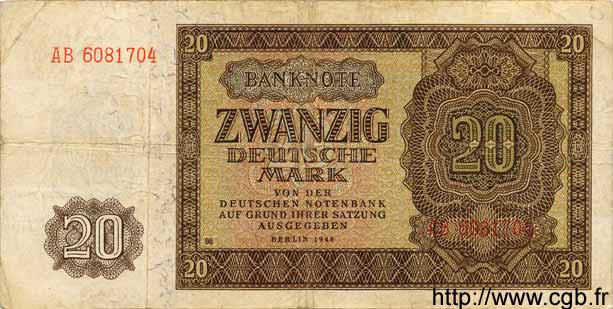 20 Deutsche Mark REPUBBLICA DEMOCRATICA TEDESCA  1948 P.13b MB