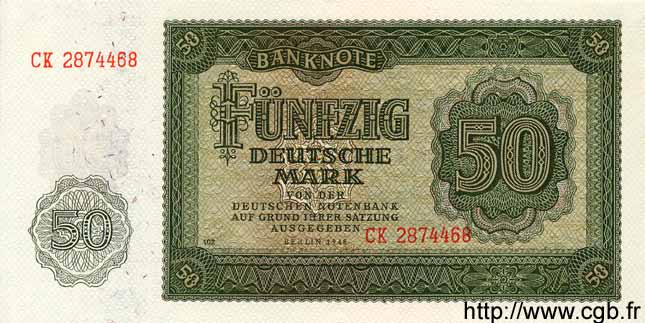 50 Deutsche Mark GERMAN DEMOCRATIC REPUBLIC  1948 P.14b UNC