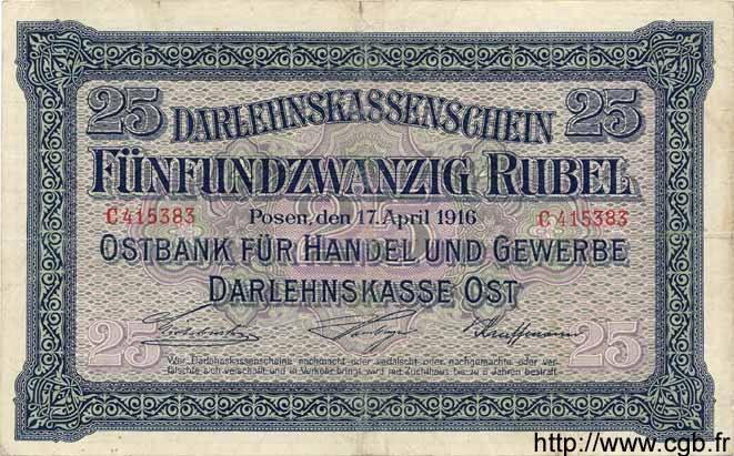 25 Rubel DEUTSCHLAND Posen 1916 P.R125 SS