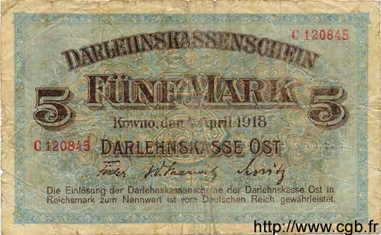 5 Mark DEUTSCHLAND Kowno 1918 P.R130 SGE