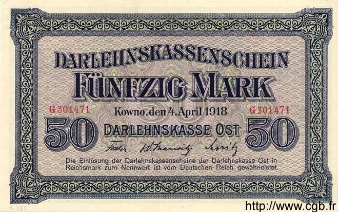 50 Mark ALEMANIA Kowno 1918 P.R132 SC+