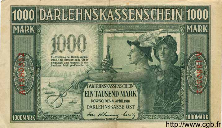 1000 Mark GERMANIA Kowno 1918 P.R134b BB