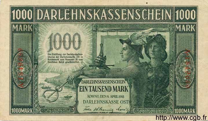 1000 Mark GERMANIA Kowno 1918 P.R134b q.SPL