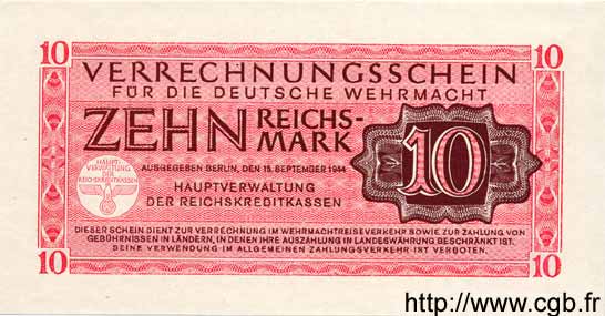 10 Reichsmark DEUTSCHLAND  1944 P.M40 ST