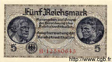 5 Reichsmark DEUTSCHLAND  1940 P.R138b fST+