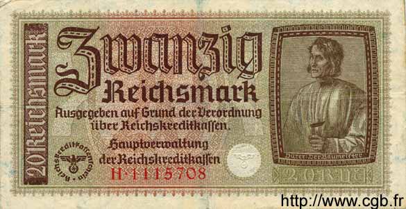 20 Reichsmark GERMANY  1940 P.R139 VF