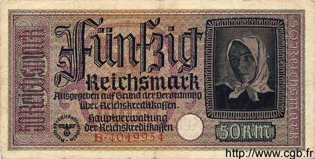 50 Reichsmark GERMANY  1940 P.R140 F - VF