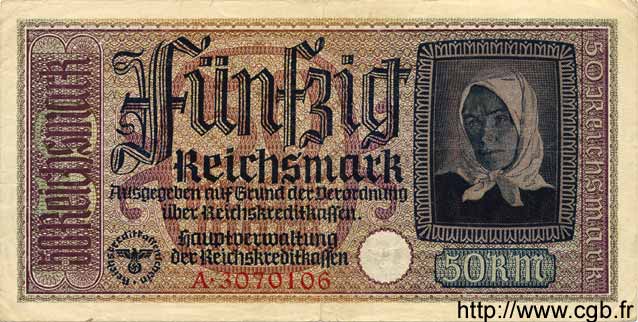 50 Reichsmark GERMANY  1940 P.R140 VF+