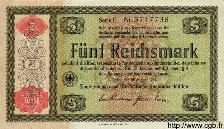 5 Reichsmark GERMANIA  1934 P.207 q.AU