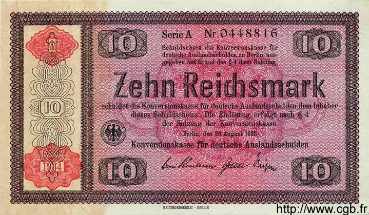 10 Reichsmark GERMANY  1934 P.208 XF+