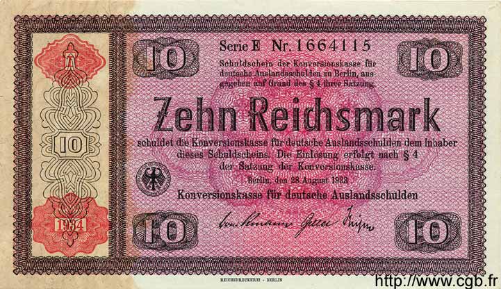 10 Reichsmark DEUTSCHLAND  1934 P.208 fST+