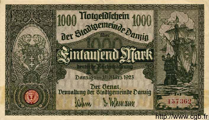1000 Mark DANTZIG  1923 P.16 VZ