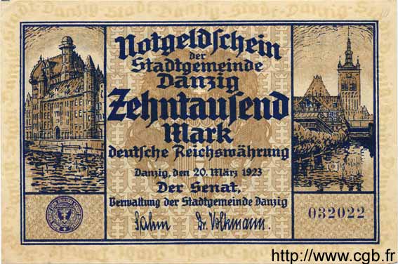 10000 Mark DANTZIG  1923 P.17 SC