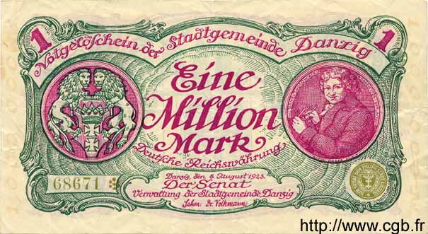 1 Million Mark DANTZIG  1923 P.24a VF-