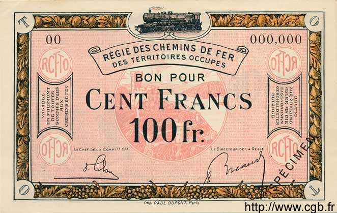 5 Centimes au 100 Francs Spécimen FRANCE regionalism and miscellaneous  1923 JP.135.01s/10s UNC-