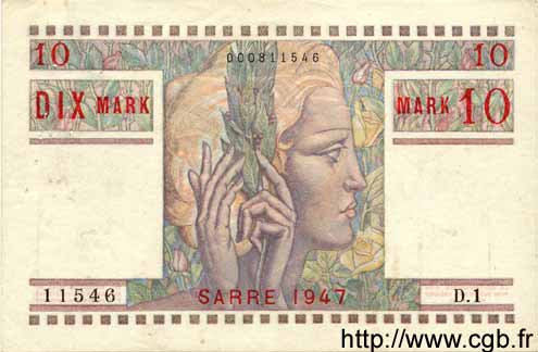 10 Mark SARRE FRANCIA  1947 VF.47.01 MBC+