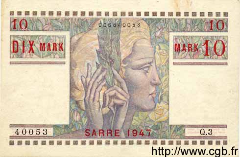 10 Mark SARRE FRANCIA  1947 VF.47.01 SPL