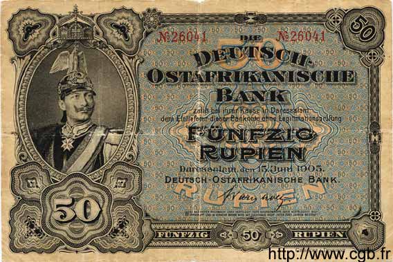 50 Rupien GERMAN EAST AFRICA  1905 P.03b F+