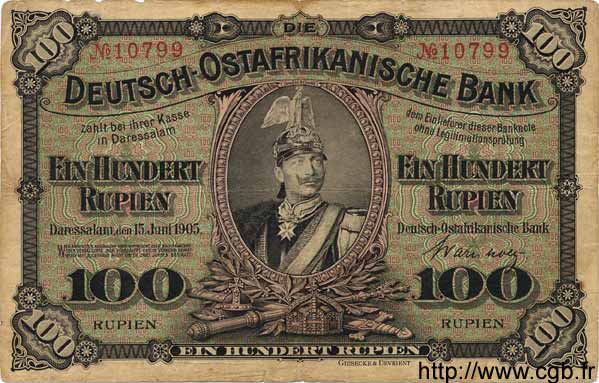 100 Rupien GERMAN EAST AFRICA  1905 P.04 F+