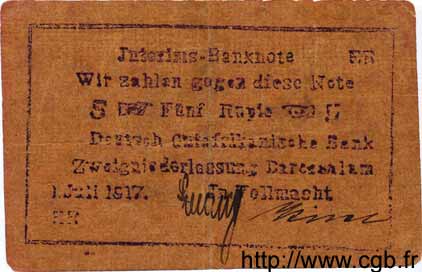 5 Rupien Deutsch Ostafrikanische Bank  1917 P.37b fSS