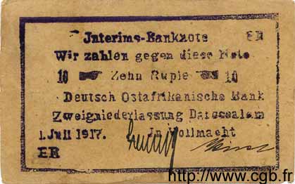 10 Rupien Deutsch Ostafrikanische Bank  1917 P.43c SS