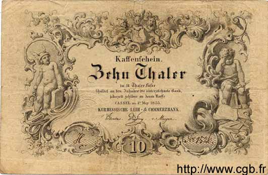 10 Thaler GERMANY Hesse 1855 PS.0307 VF-