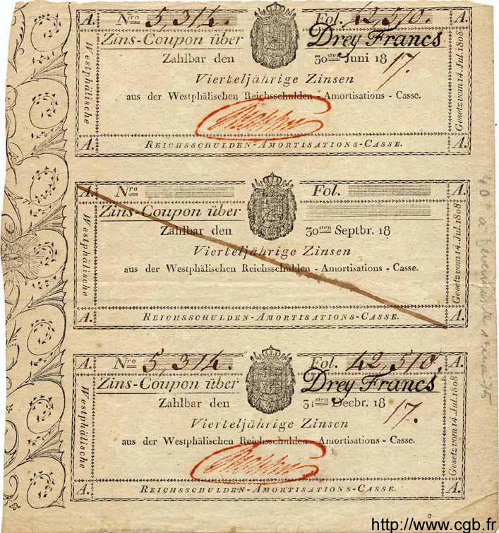 3 Francs Non émis DEUTSCHLAND  1817 PS.0802 fVZ