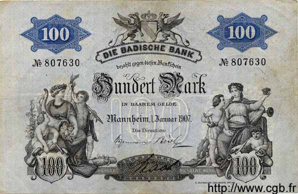 100 Mark GERMANIA Mannheim 1907 PS.0906a BB