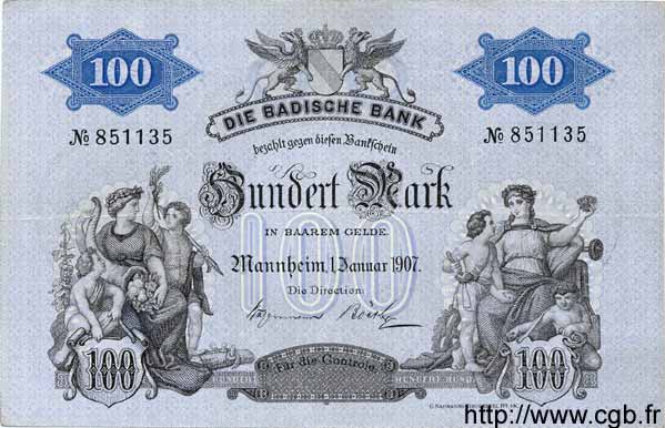 100 Mark DEUTSCHLAND Mannheim 1907 PS.0906a fVZ
