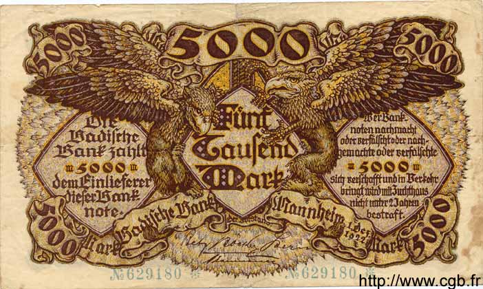 5000 Mark DEUTSCHLAND Mannheim 1922 PS.0909 S