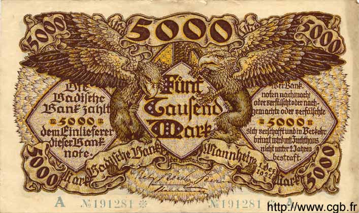 5000 Mark DEUTSCHLAND Mannheim 1922 PS.0909 SS