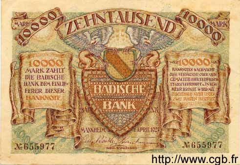 10000 Mark DEUTSCHLAND Mannheim 1923 PS.0910 VZ