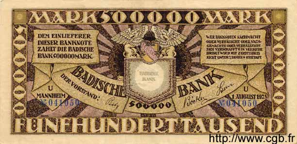 500000 Mark DEUTSCHLAND Mannheim 1923 PS.0911 SS