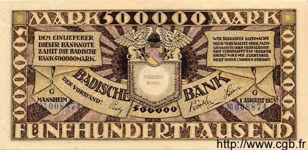 500000 Mark DEUTSCHLAND Mannheim 1923 PS.0911 fST