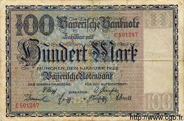 100 Mark GERMANY Munich 1922 PS.0923 F