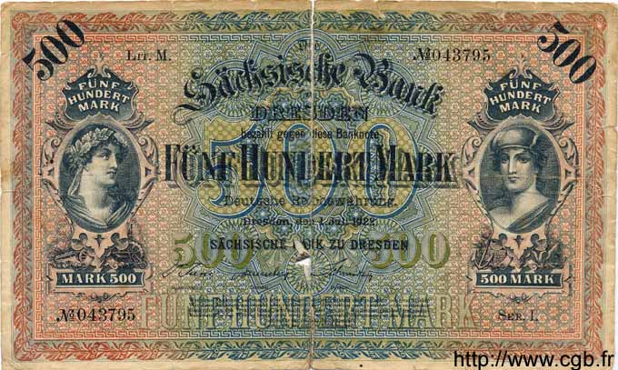 500 Mark GERMANIA Dresden 1922 PS.0954b B