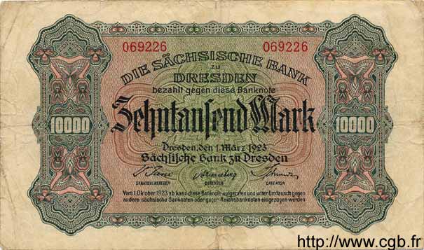 10000 Mark ALEMANIA Dresden 1923 PS.0958 RC+