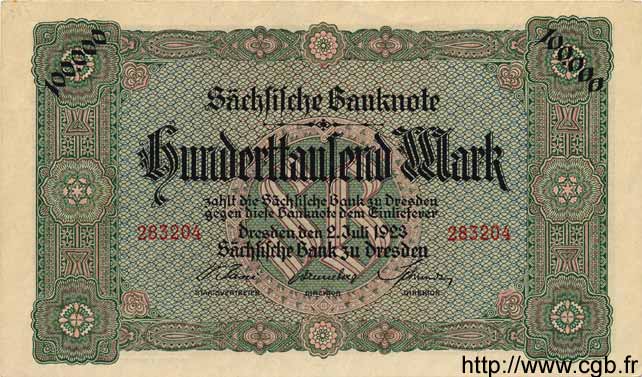100000 Mark DEUTSCHLAND Dresden 1923 PS.0960 fST