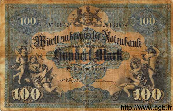 100 Mark DEUTSCHLAND Stuttgart 1911 PS.0979b SGE to S
