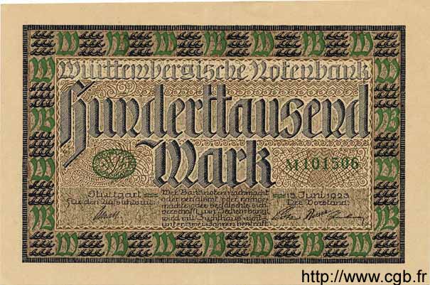 100000 Mark GERMANIA Stuttgart 1923 PS.0985 SPL+