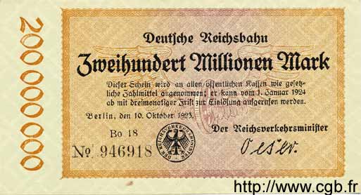 200 Millionen Mark GERMANY  1923 PS.1018 UNC-