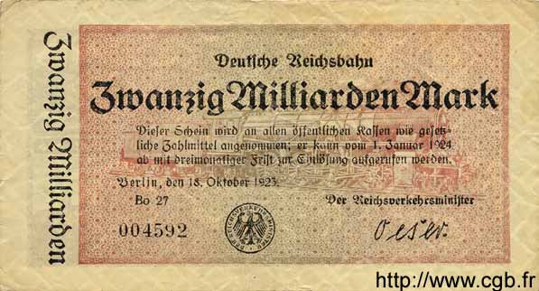 20 Milliarden Mark GERMANY  1923 PS.1022 VF