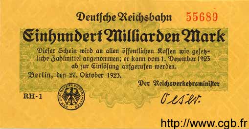100 Milliarden Mark GERMANY  1923 PS.1024 XF+
