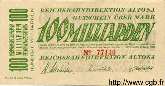 100 Milliarden Mark GERMANY  1923 PS.1123 UNC-