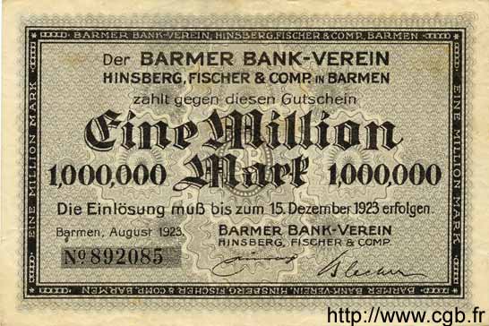 1 Million Mark GERMANY Barmen 1923 K.237c UNC