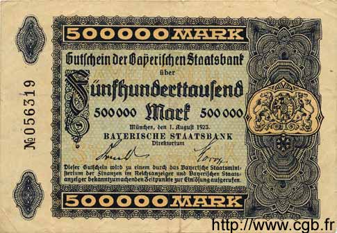500000 Mark GERMANY  1923 Bay.217a F